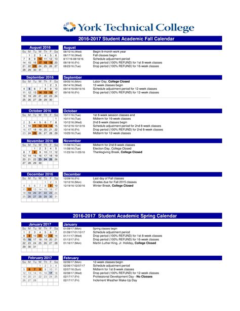 York Tech Academic Calendar